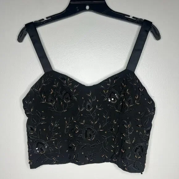 Zara Beaded Bustier Style Top Cropped Size Large Black Gold Sleeveless Festival - Picture 9 of 10